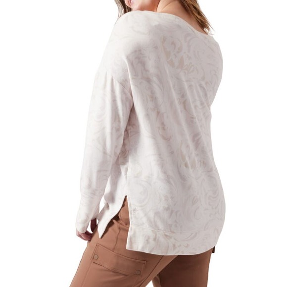 Athleta Coaster Luxe V-Neck Sweatshirt In Agate Paisley Cream Relaxed Fit Large - Picture 2 of 12